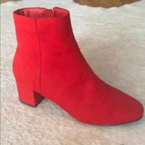 Women’s red fashion boot with small heel